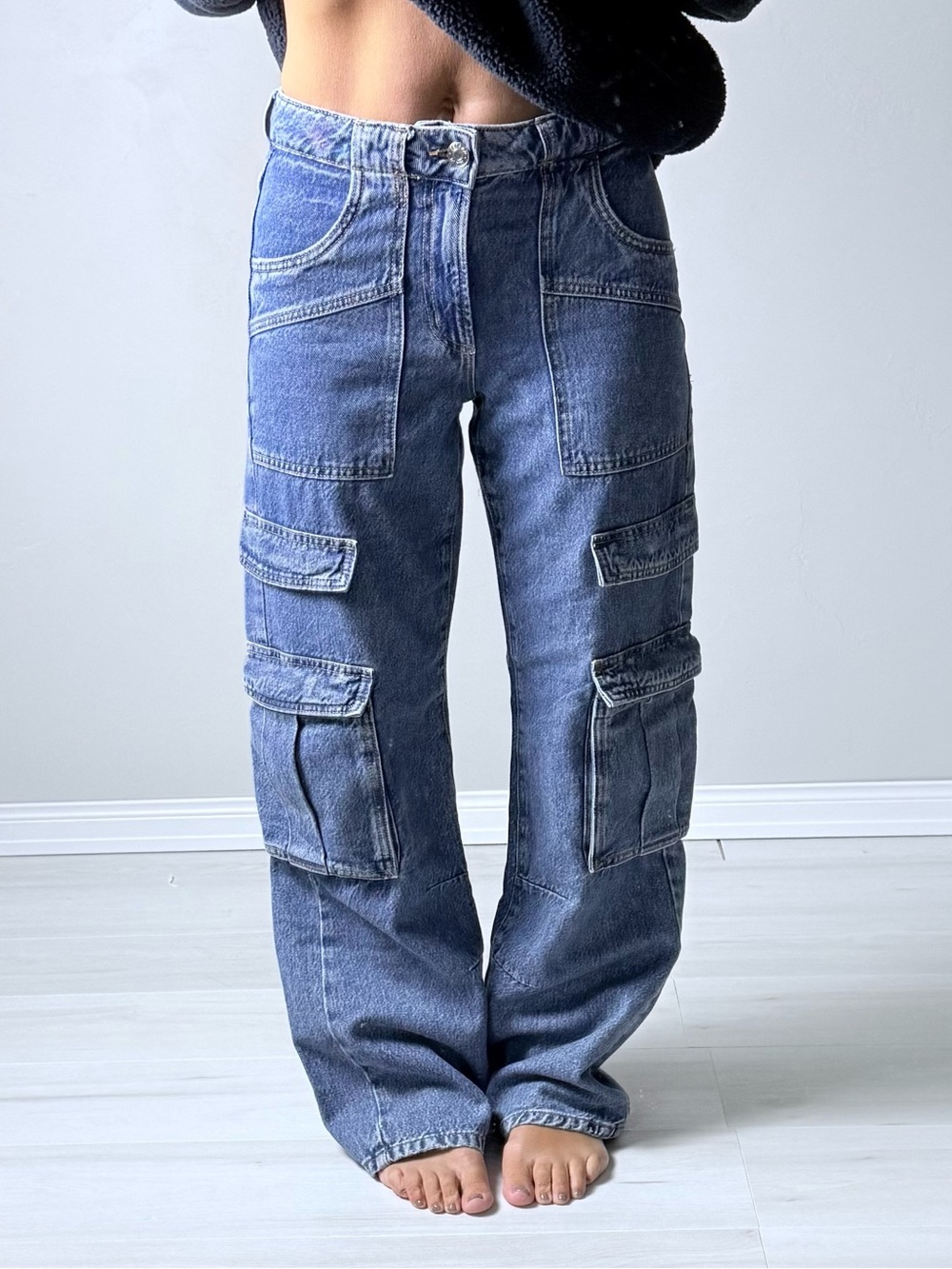 Garage Women's Blue Straight-Leg Cargo Jeans